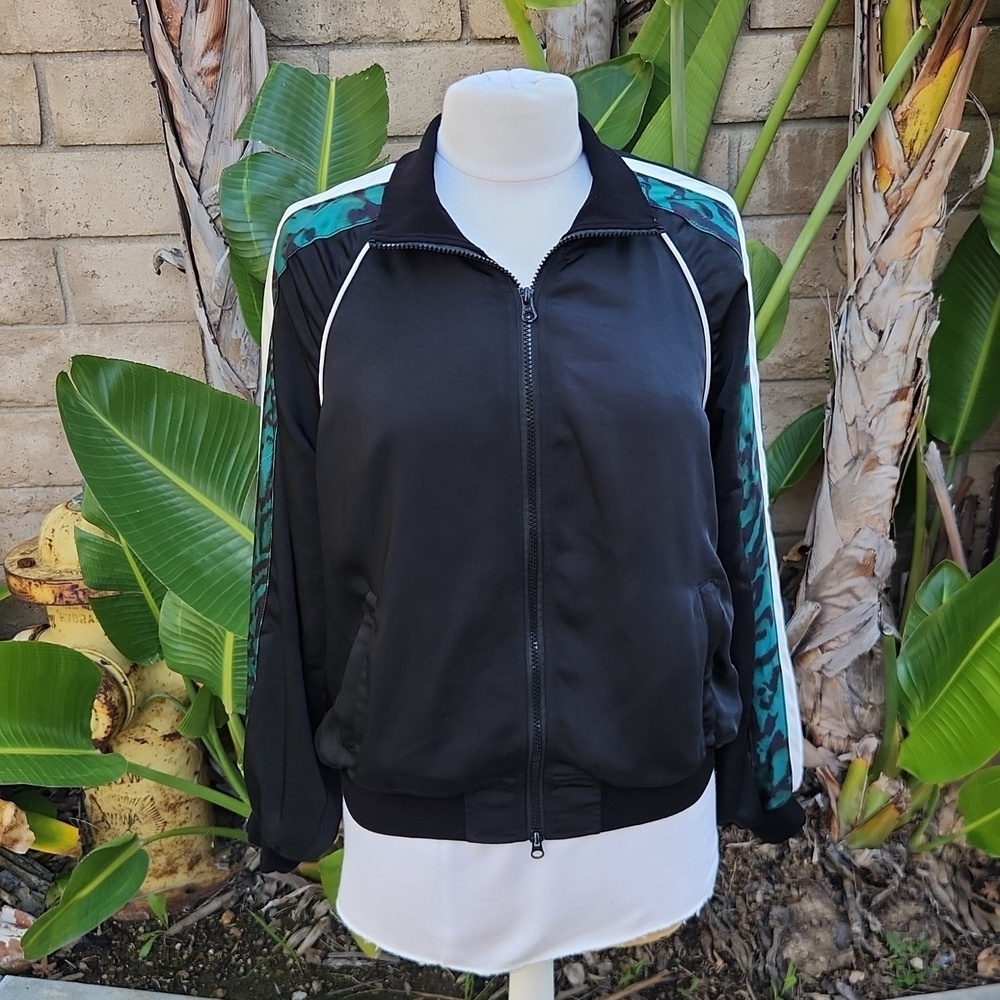 Pam & Gela Track Jacket Black Leopard Stripe Full Zip M - Picture 2 of 10